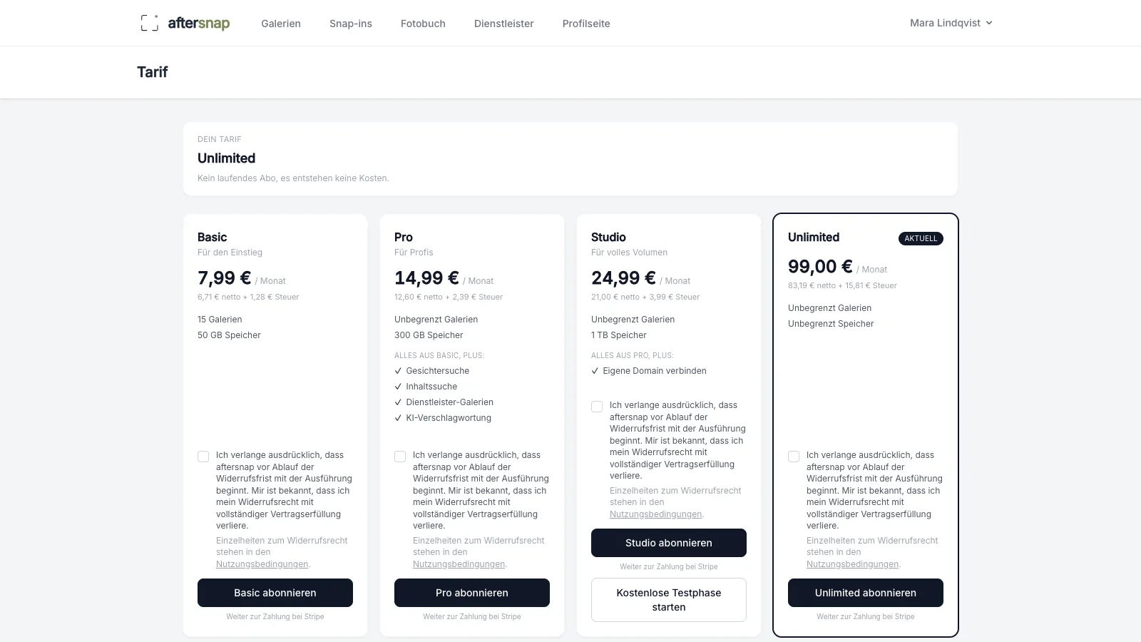 Tarif wählen oder testen