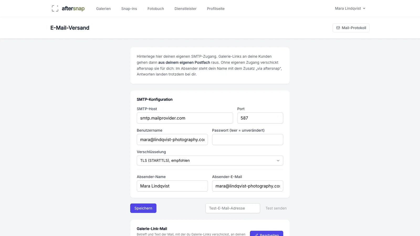 SMTP-Zugang eintragen