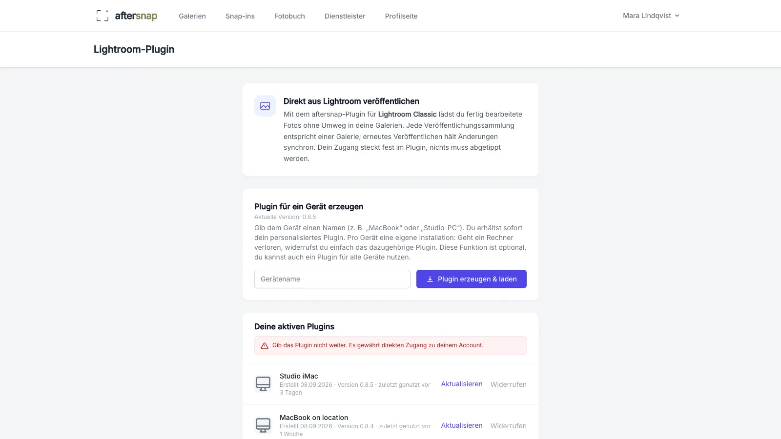 Plugin für ein Gerät erzeugen