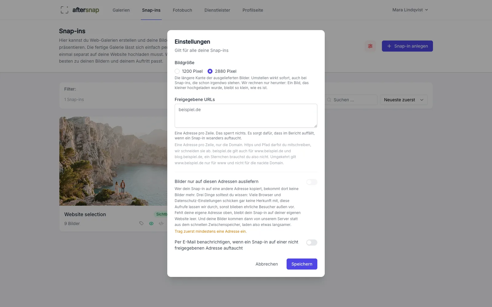 Wie groß die Bilder ausgeliefert werden