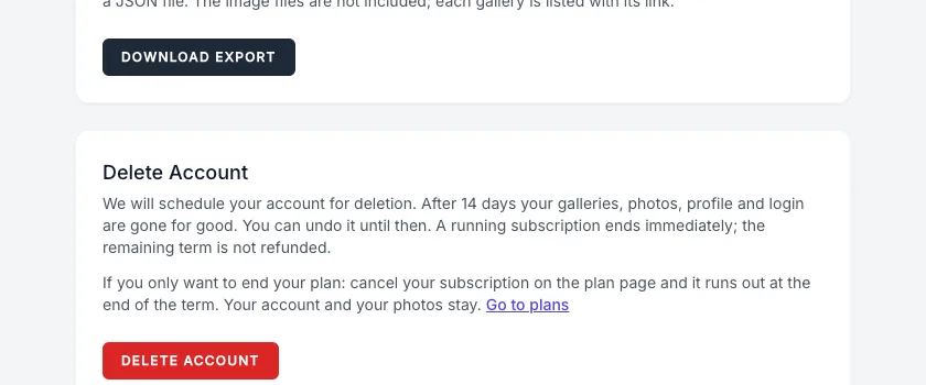 Scheduling your account for deletion