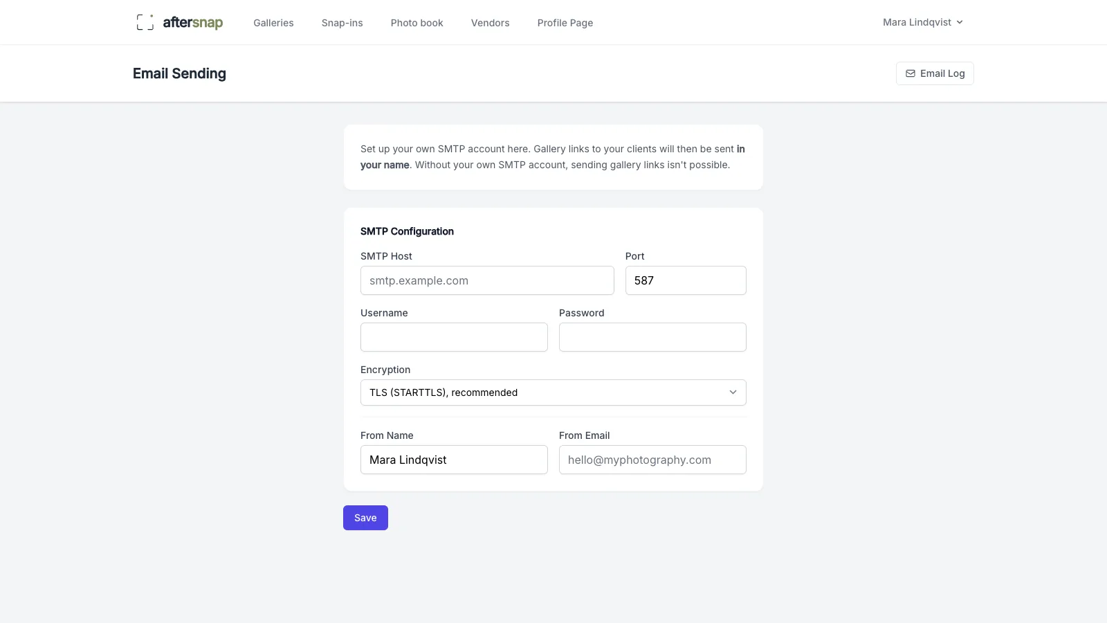 Entering your SMTP access