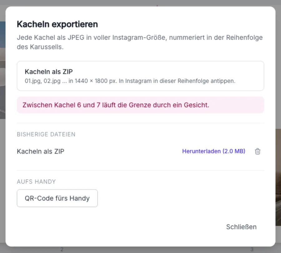 Kacheln exportieren