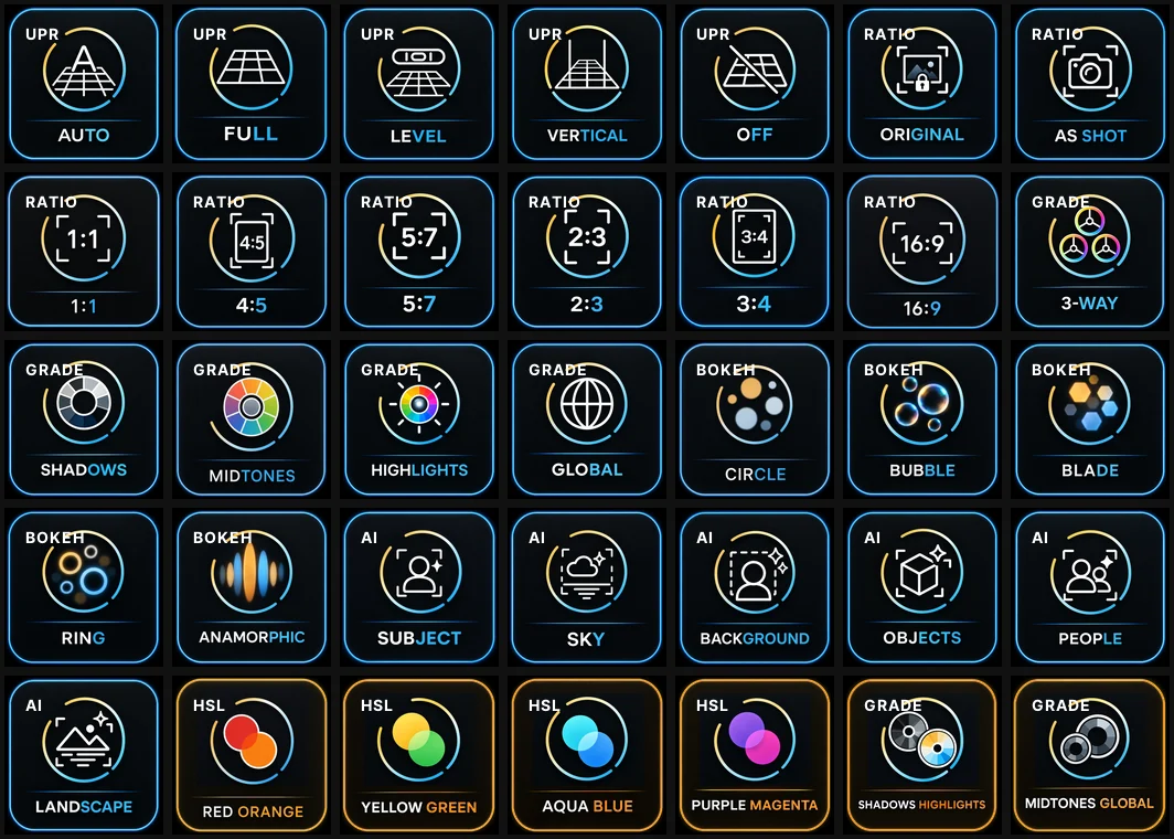 Auswahl der Lumapress-Icons für Lightroom-Funktionen auf dem Stream Deck
